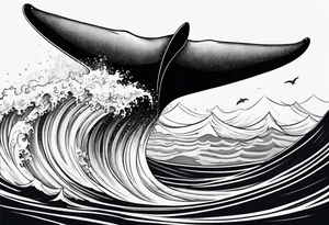 Whale tail coming out of a wave tattoo idea
