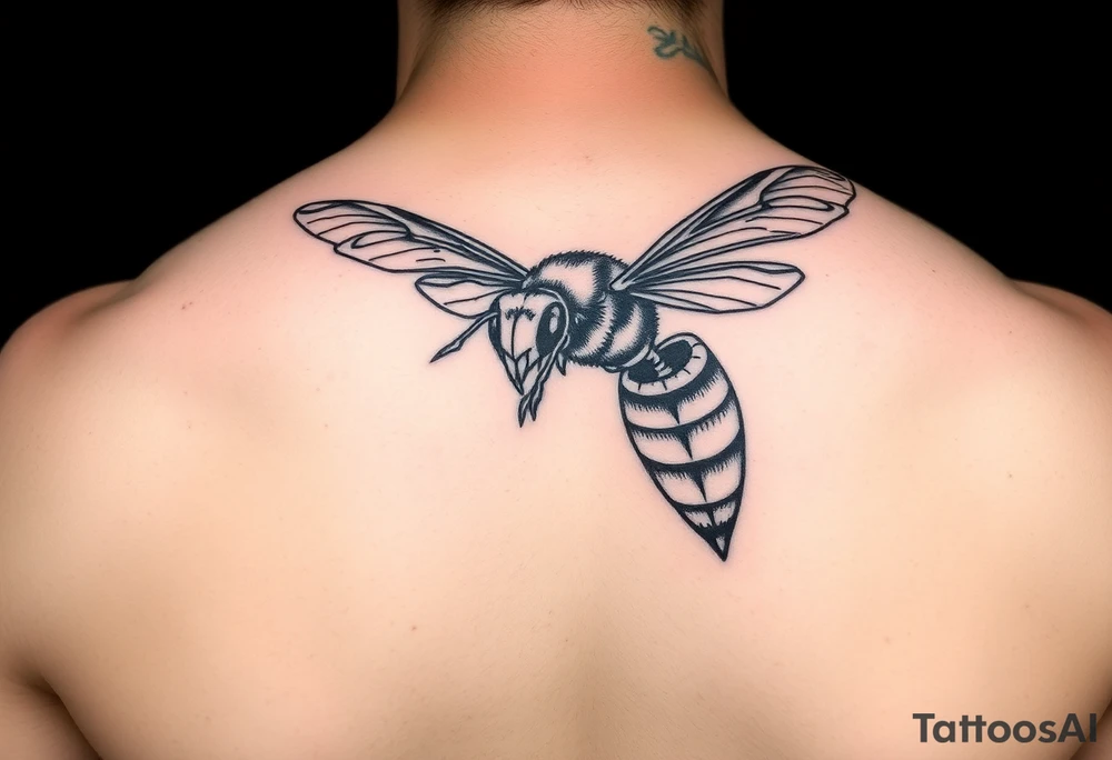 Angry hornet flying with arched body tattoo idea