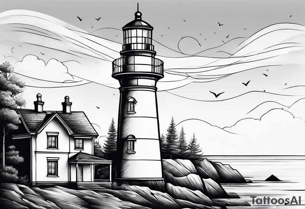 Lighthouse together with house tattoo idea