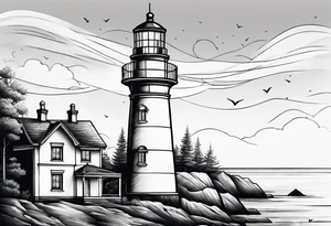 Lighthouse together with house tattoo idea