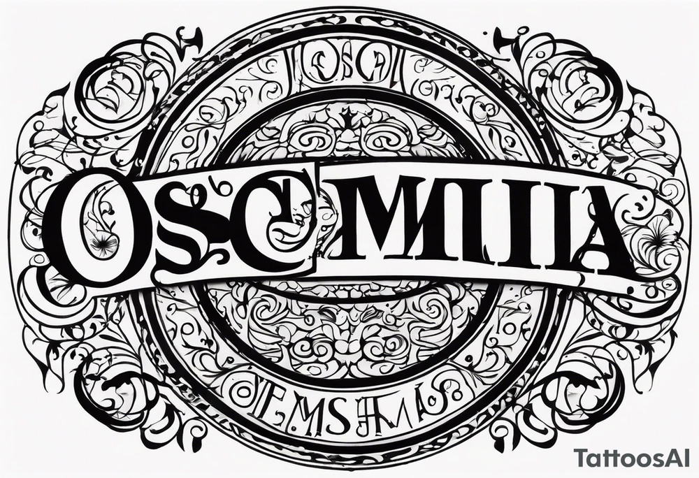 Lettering of the names"Oscar Embla Emil" in a circle tattoo idea