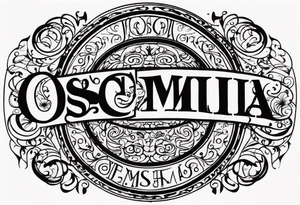 Lettering of the names"Oscar Embla Emil" in a circle tattoo idea