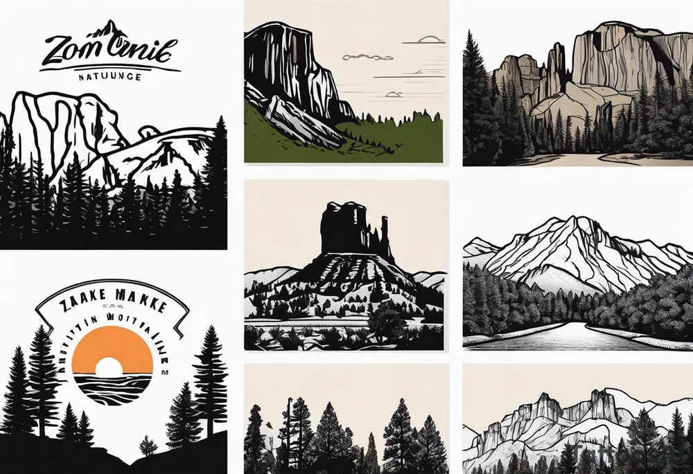 incorporate logos of Yosemite National Park, Bryce Canyon, Zion National Park, Joshua Tree National Park, Smokey Mountains and the Blueridge Mountains into one image. tattoo idea