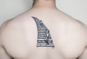 tattoo of a stairway to heaven with a little boy about to take the first step tattoo idea