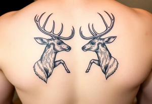 Two full body detailed deer hitting horns to show dominance. tattoo idea