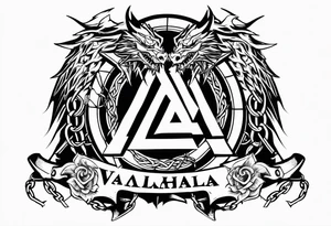 Valhalla sword shield axe barbed wire chains valknut fire dragon tattoo idea