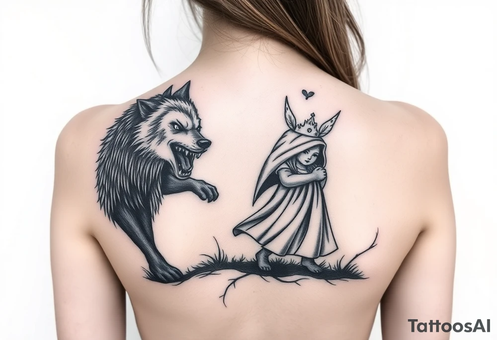 Little red riding hood and the big bad wolf hunting her tattoo idea