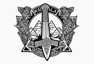 Valhalla 
 sword axe valknut tattoo idea
