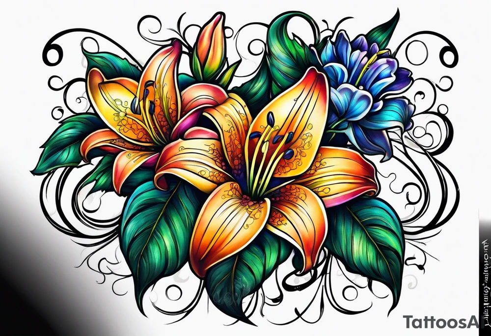 Lillys vines hanging wrapping around with a beautiful night sky tattoo idea