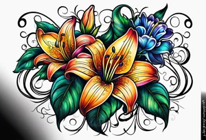 Lillys vines hanging wrapping around with a beautiful night sky tattoo idea