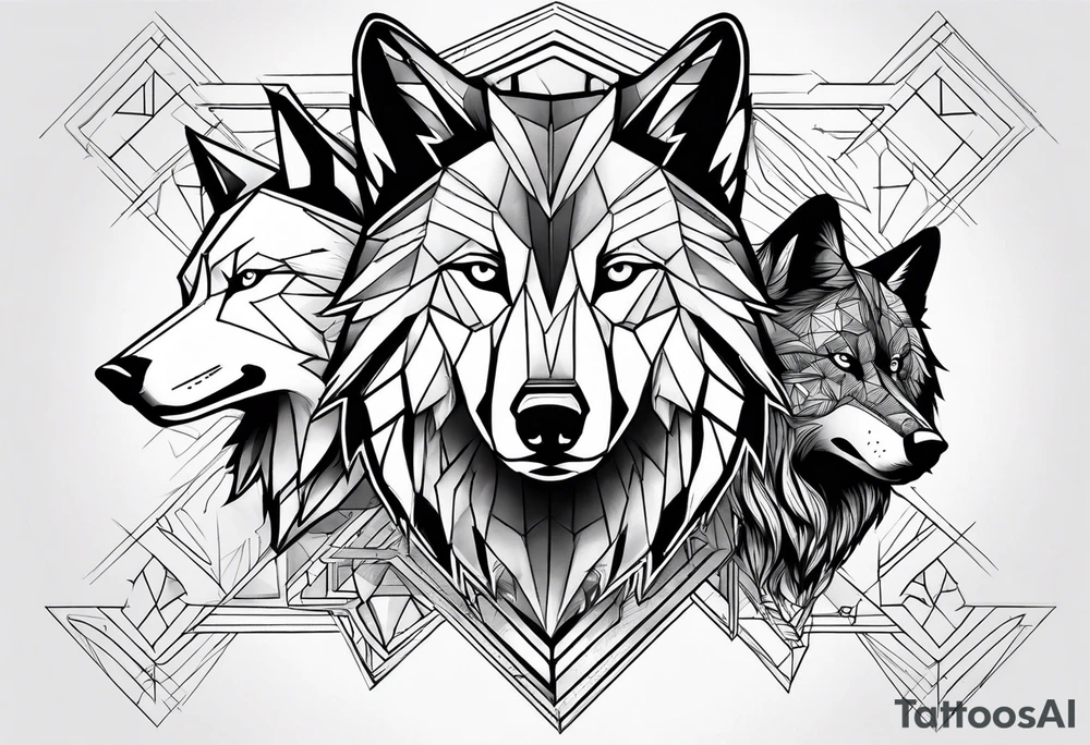 Forearm futuristic wolves design tattoo idea