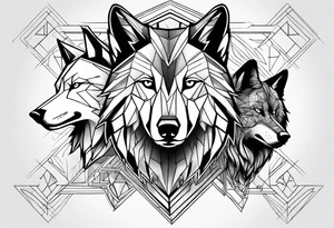 Forearm futuristic wolves design tattoo idea