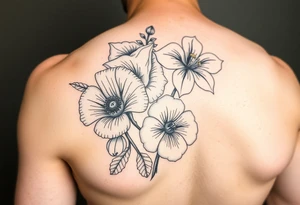 Fore arm tattoo in the neo american traditional style. I want to incorporate a few different flowers: poppy's, morning glorys, narcisus in full color tattoo idea