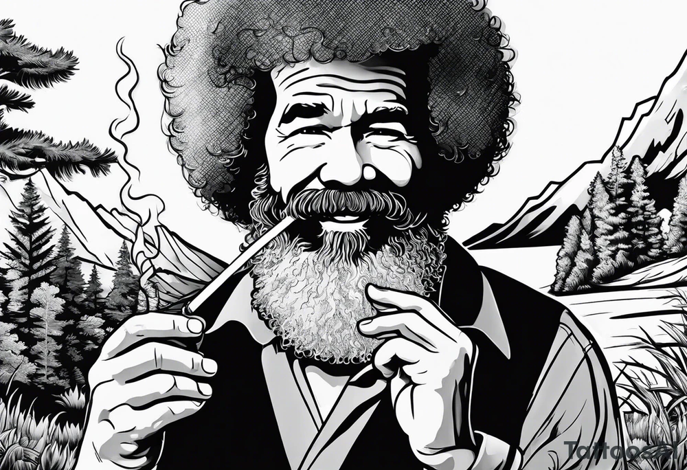 bob ross smoking cigarette tattoo idea