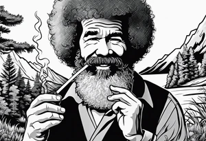 bob ross smoking cigarette tattoo idea