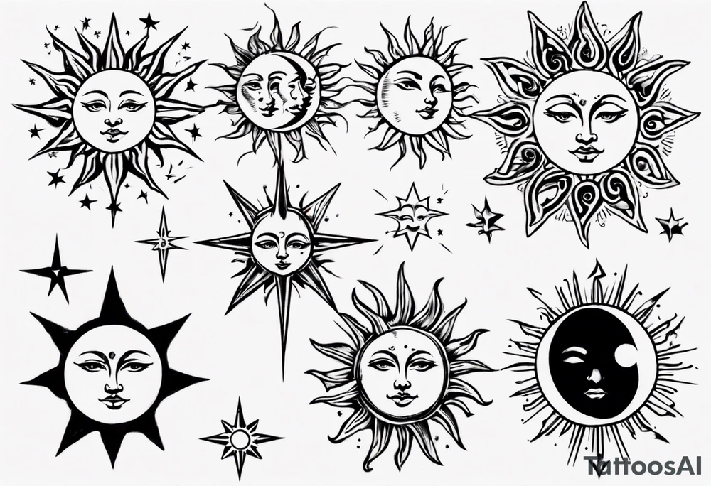 Sun star and moon next to eachother tattoo idea