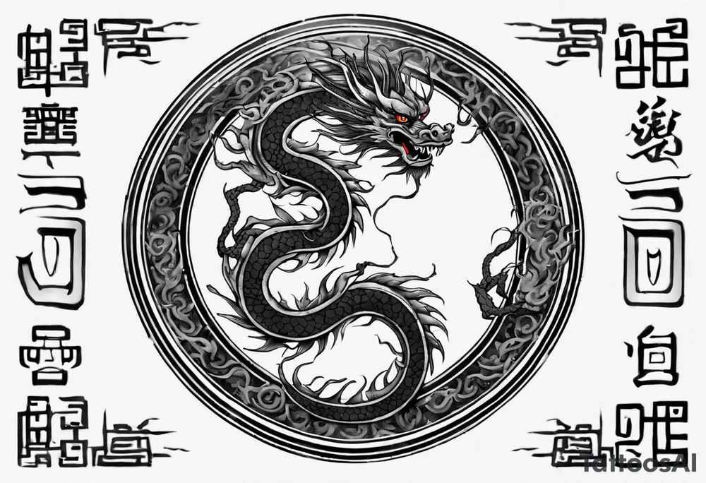 Chinese dragon in a circular shape with "02.03" written on its skin tattoo idea