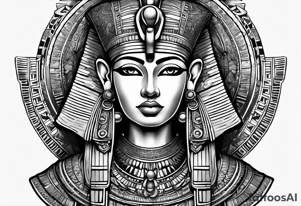 Powerful majestic full body from head to toe tattoo design of ancient Egyptian goddess sehkmet tattoo idea