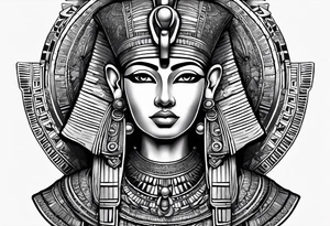 Powerful majestic full body from head to toe tattoo design of ancient Egyptian goddess sehkmet tattoo idea