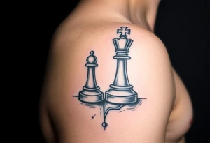 Queen and king chess piece on arm tattoo idea