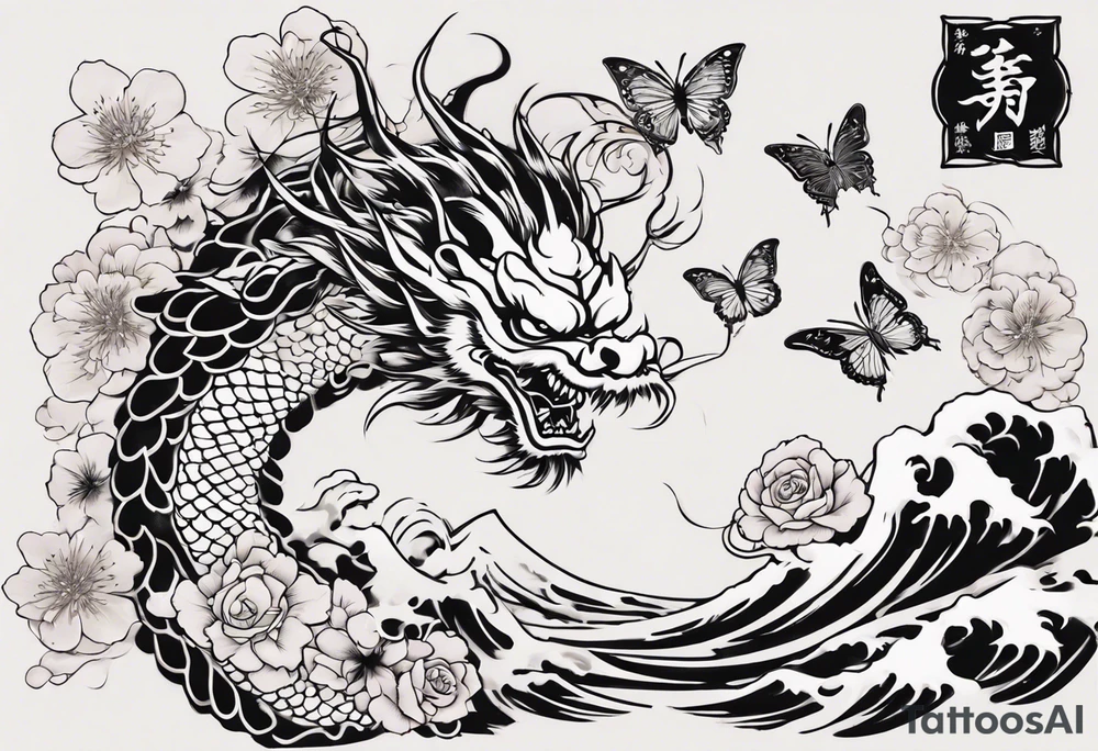 Japanese floral cherry blossom and irezumi back ground filler for traditional Chinese dragon and great waves and rose and butterfly tattoo tattoo idea