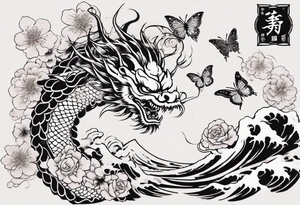 Japanese floral cherry blossom and irezumi back ground filler for traditional Chinese dragon and great waves and rose and butterfly tattoo tattoo idea