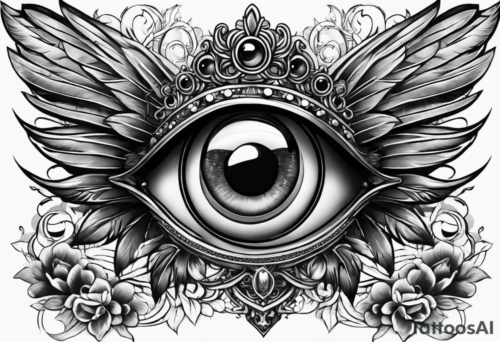 big eye with wings and crown tattoo idea
