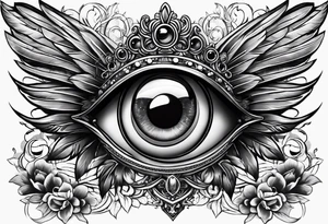 big eye with wings and crown tattoo idea