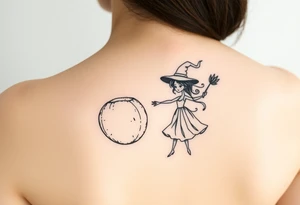 Coconut with a lime and a dancing magical witch girl tattoo idea