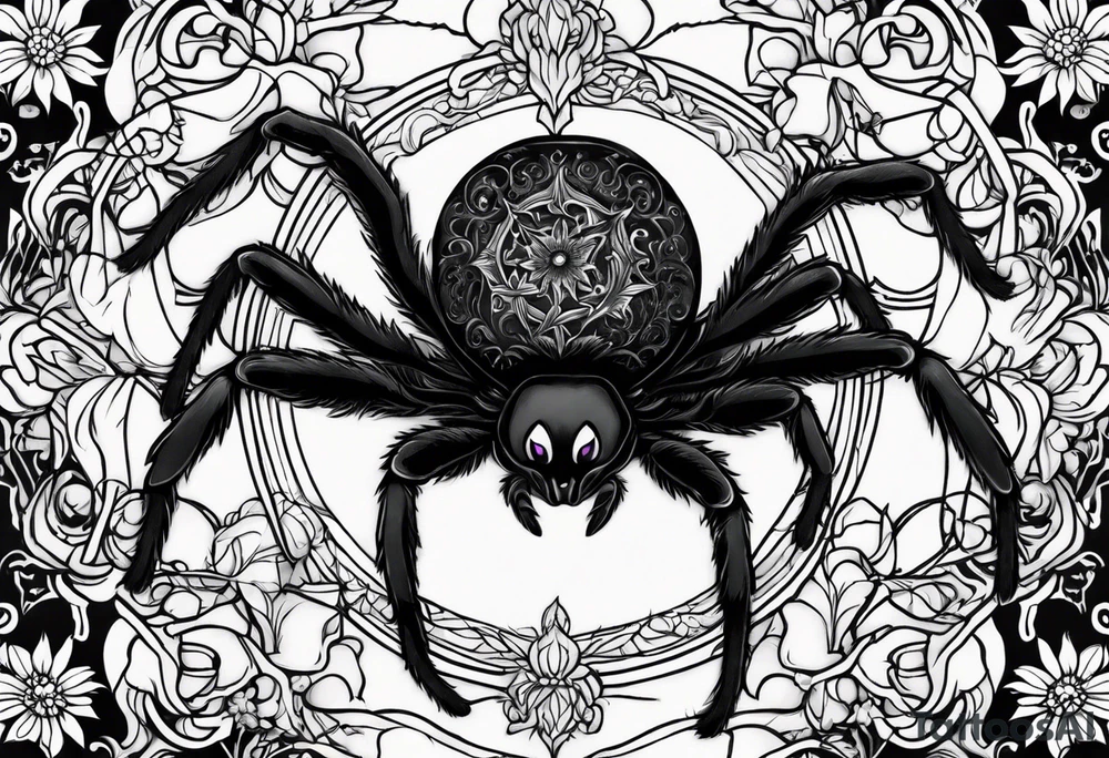 Ethereal witchy garden black cat spider black wudow tattoo idea