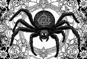 Ethereal witchy garden black cat spider black wudow tattoo idea