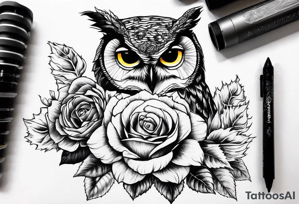 Sunflower, camera, book, owl, flower rose tattoo idea