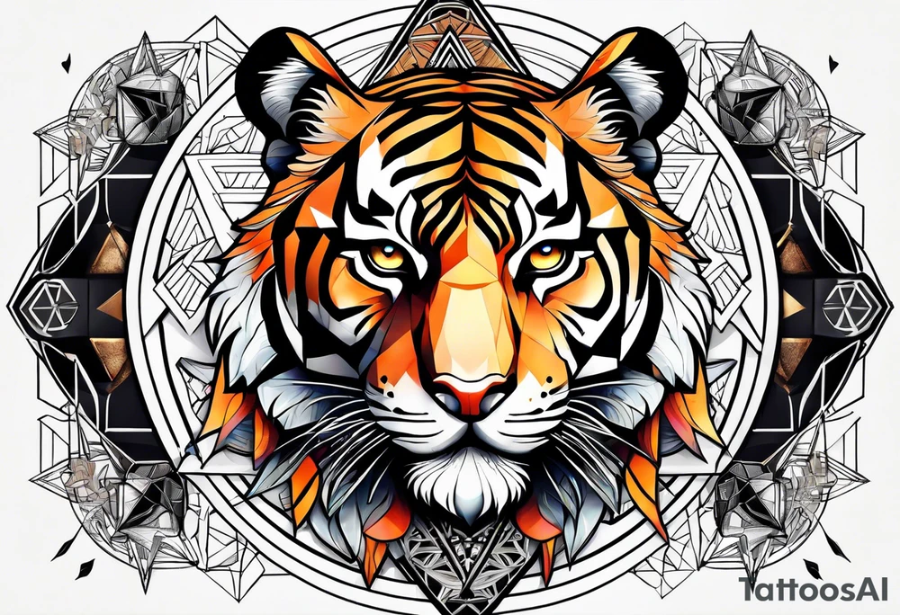 Tiger with sacred geometry and shapes tattoo idea