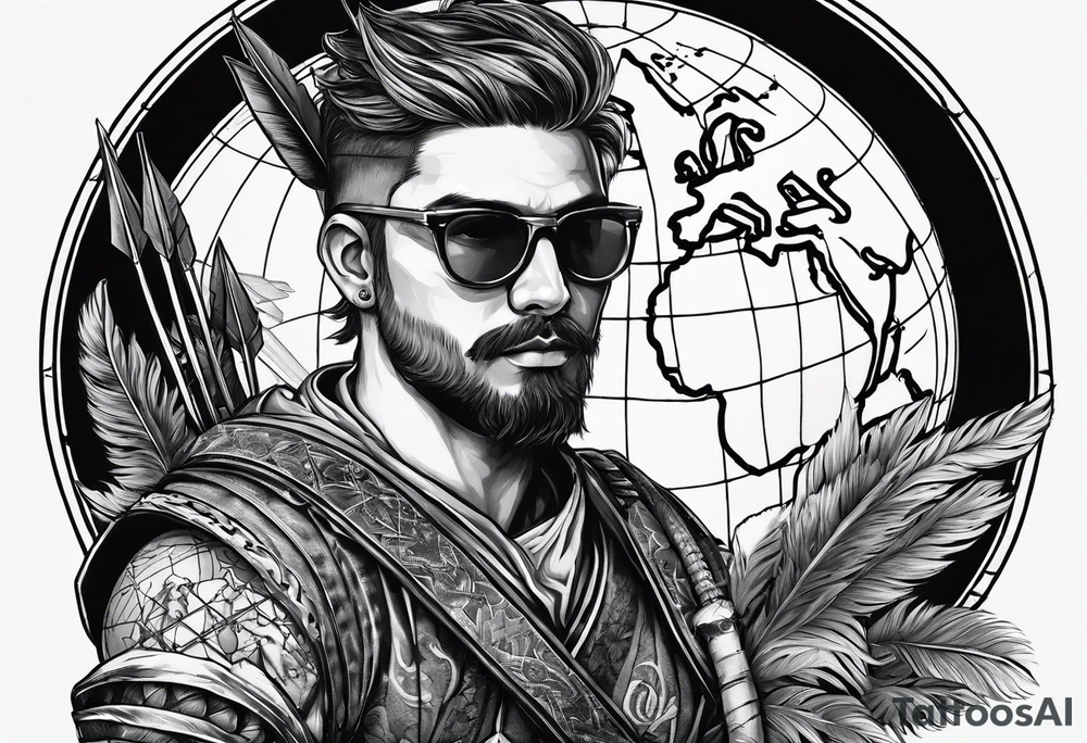 a man with arrows shot at him while holding a globe tattoo idea