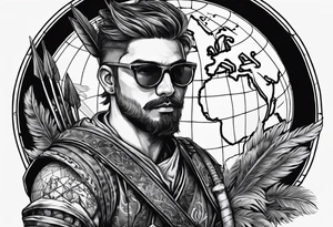 a man with arrows shot at him while holding a globe tattoo idea