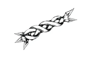 A Celtic knot armband with interwoven loops, featuring pointed ends that give it a dynamic, thorned or blade-like appearance. Designed to wrap the bicep and tricep like a torc or tribal band tattoo idea