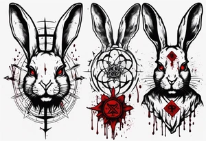 rabbit with bloody face and satanic symbol on its forehead tattoo idea