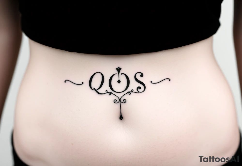 text reading "QOS" across a womb tattoo tattoo idea