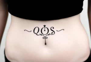 text reading "QOS" across a womb tattoo tattoo idea