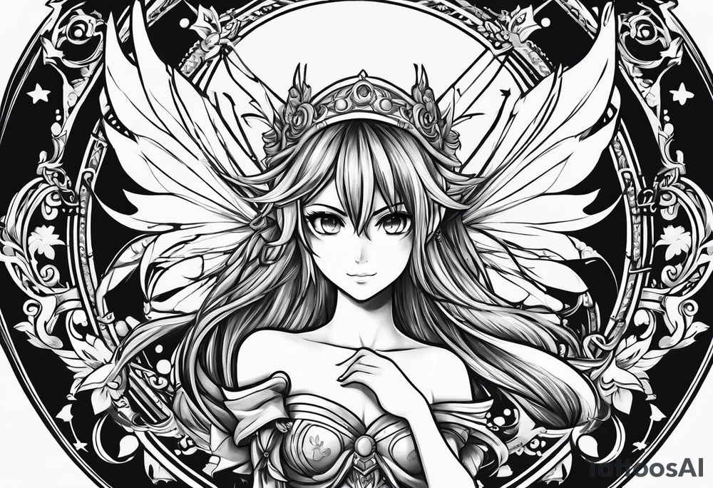 A fairy with a tail that is the fairy in the Fairy Tail anime guild logo tattoo idea