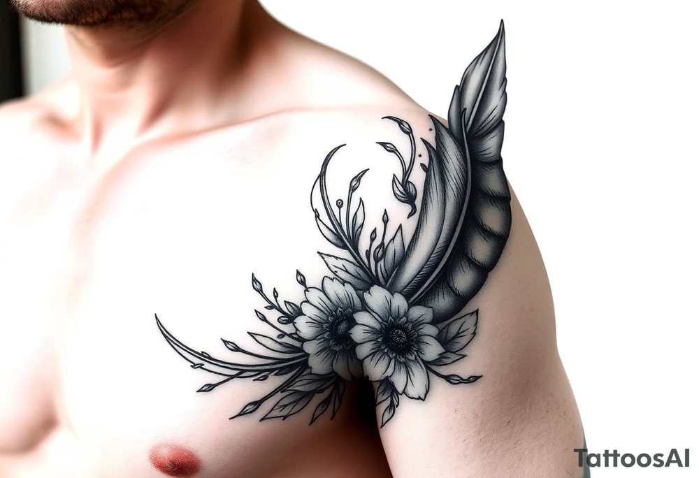 Design a unique and stunning tattoo featuring a 12 cm scar on the right side, incorporating feather and floral elements with the most creative and beautiful ideas. tattoo idea