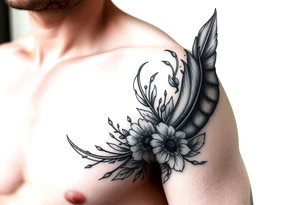 Design a unique and stunning tattoo featuring a 12 cm scar on the right side, incorporating feather and floral elements with the most creative and beautiful ideas. tattoo idea