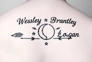 3 name tattoo with Wesley Brantley Logan with arrows infinity moon and stars tattoo idea