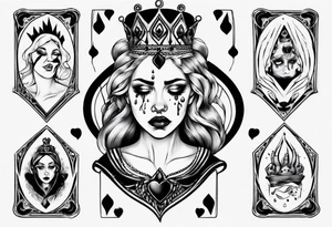 queen of hearts crying black tears, with blank eyes tattoo idea