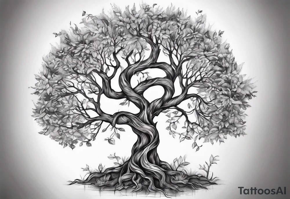 Dark twisted tree of life tattoo idea