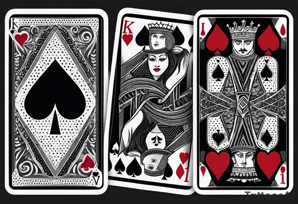 one playing card with both queen of hearts and king of spades in extrem minimalistic  style tattoo idea