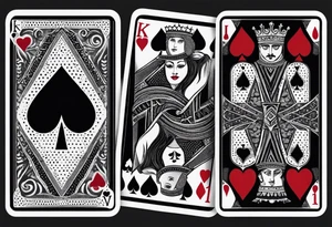 one playing card with both queen of hearts and king of spades in extrem minimalistic  style tattoo idea