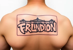 Flinders street station in graffiti in a rectangle outlined box in portrait orientation tattoo idea