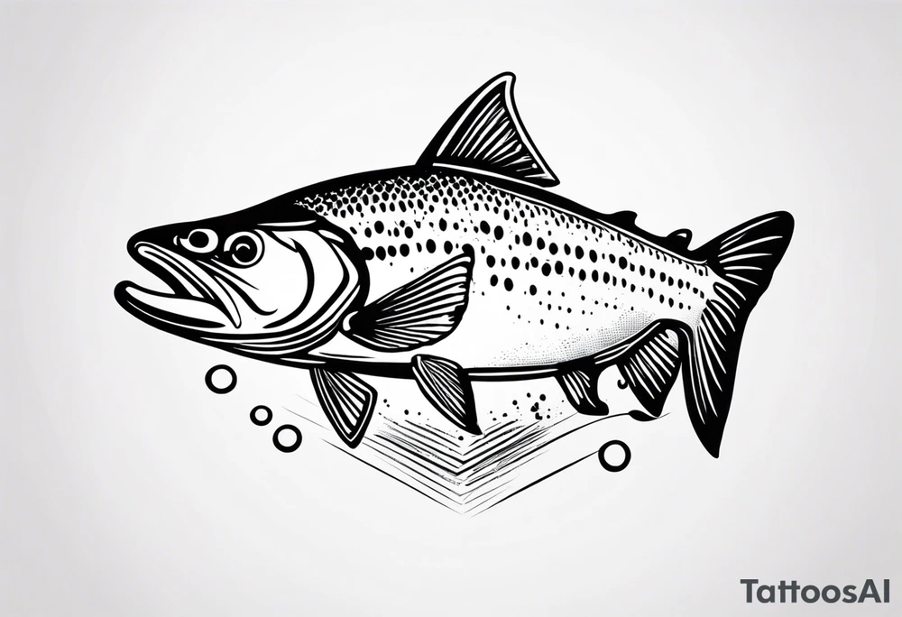 "A small tattoo featuring a lovestruck trout as the main theme, drawn without lines, using only color combinations." tattoo idea
