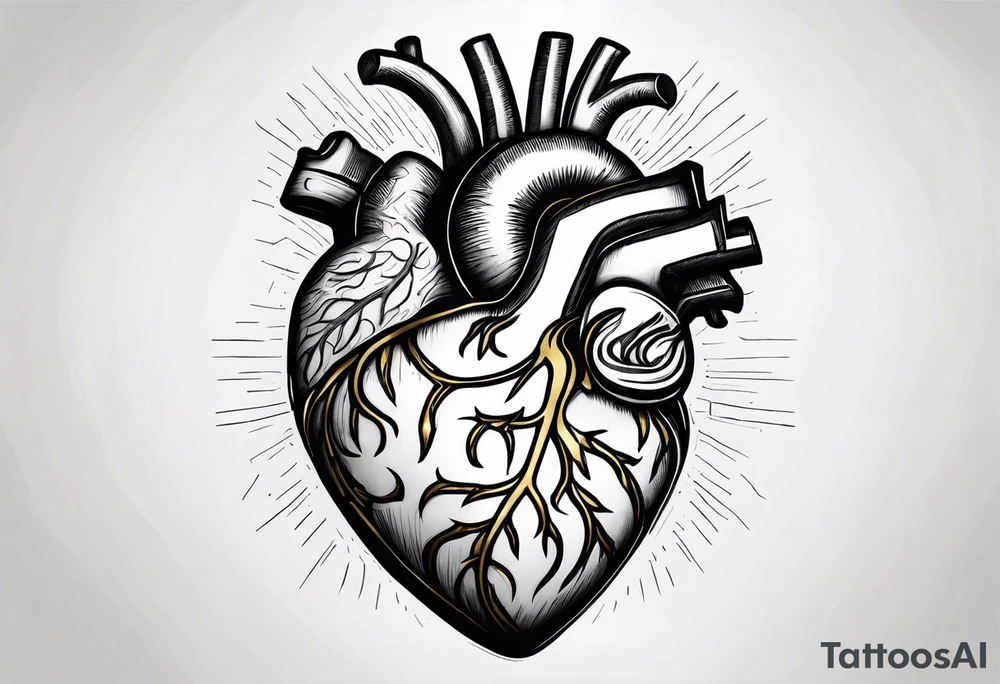 Anatomical heart with gold sealant lines tattoo idea